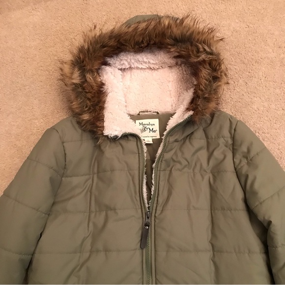 Maralyn Me Winter Coat Jacket Womens Large Junior Army Green Puffer Hooded - Picture 2 of 14